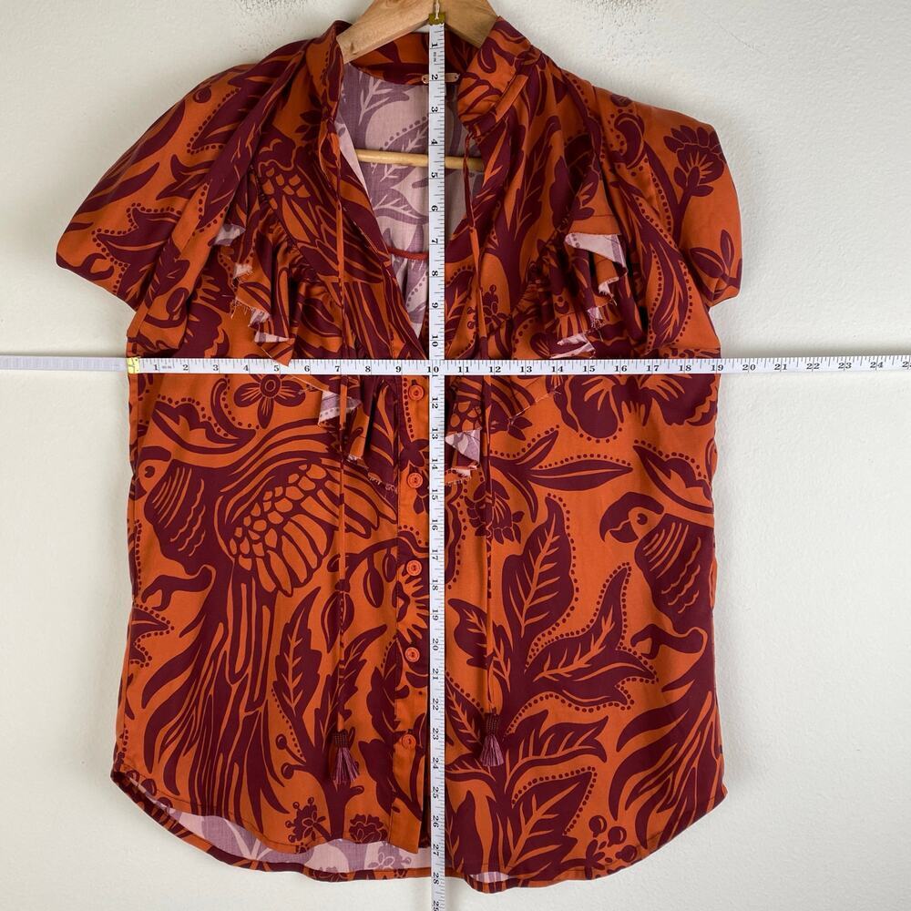 Johanna Ortiz Dreams Of Orient Ruffle Bib Blouse Red Orange Size 4 - Picture 16 of 16